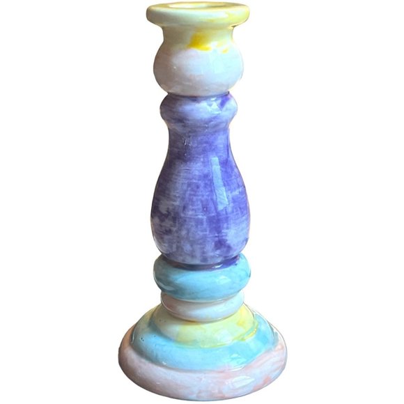 Handpainted Ceramic TAPER CANLDEHOLDER Pastel Colors Watercolor Effect 8"t x 4"w - Picture 1 of 9